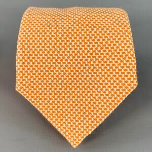 ARMANI COLLEZIONI Orange White Woven Wool Cotton Tie